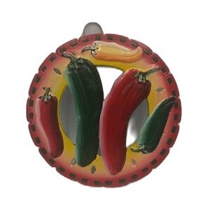 Vintage Chili Hot Pepper Metal Round Trivet Hot Pad Pot Holder Kitchen Décor